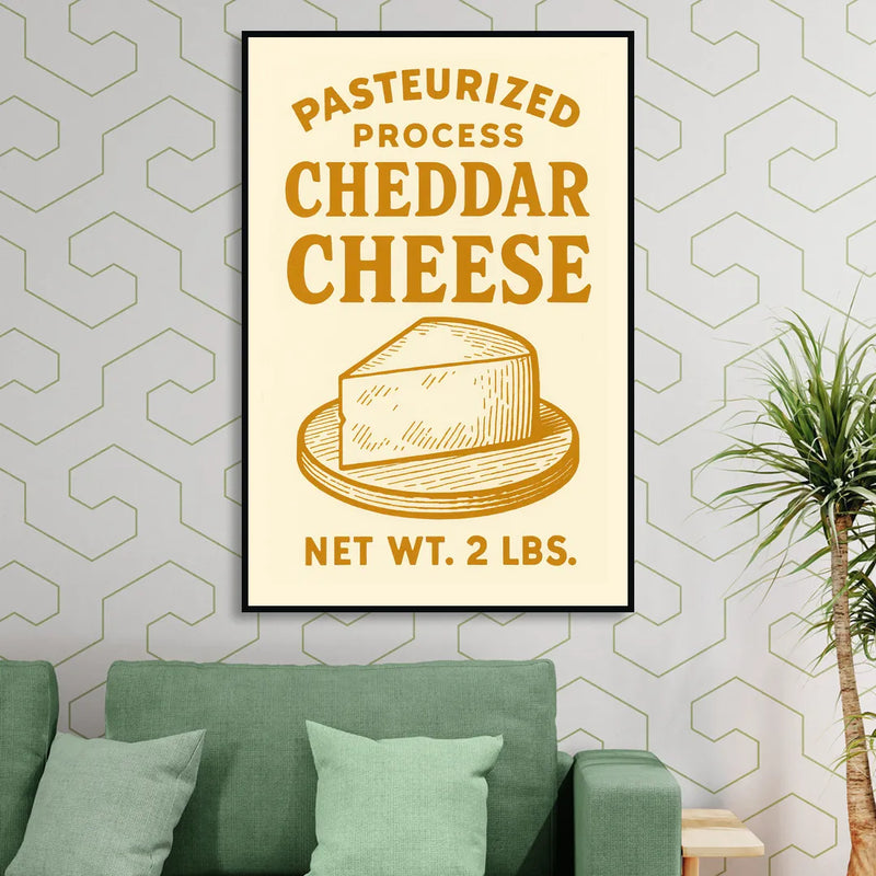 Vintage Cheddar Cheese Sitting Room - Black Canvas Wall Art