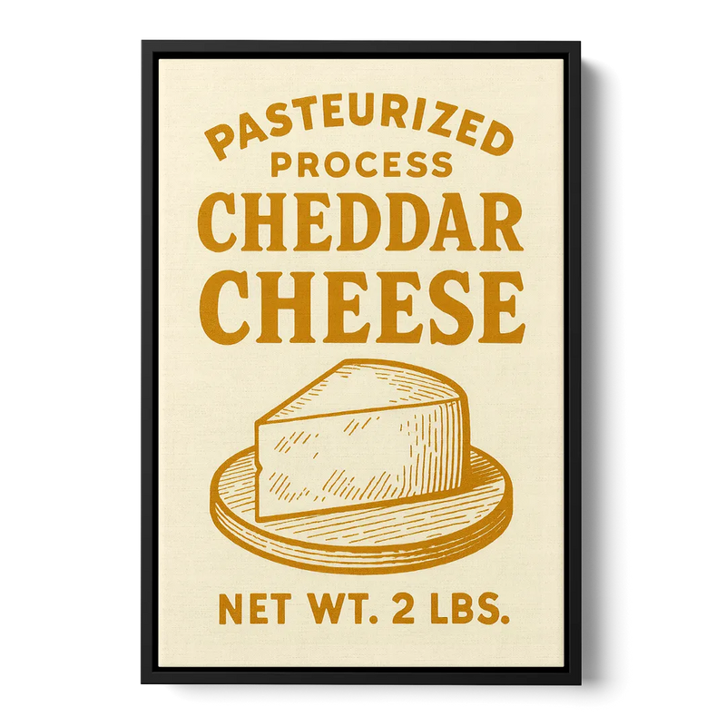 Vintage Cheddar Cheese Front - Black Canvas Wall Art