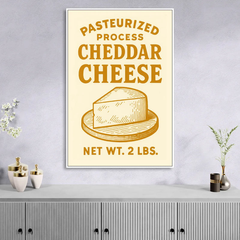 Vintage Cheddar Cheese Living Room - White Canvas Wall Art