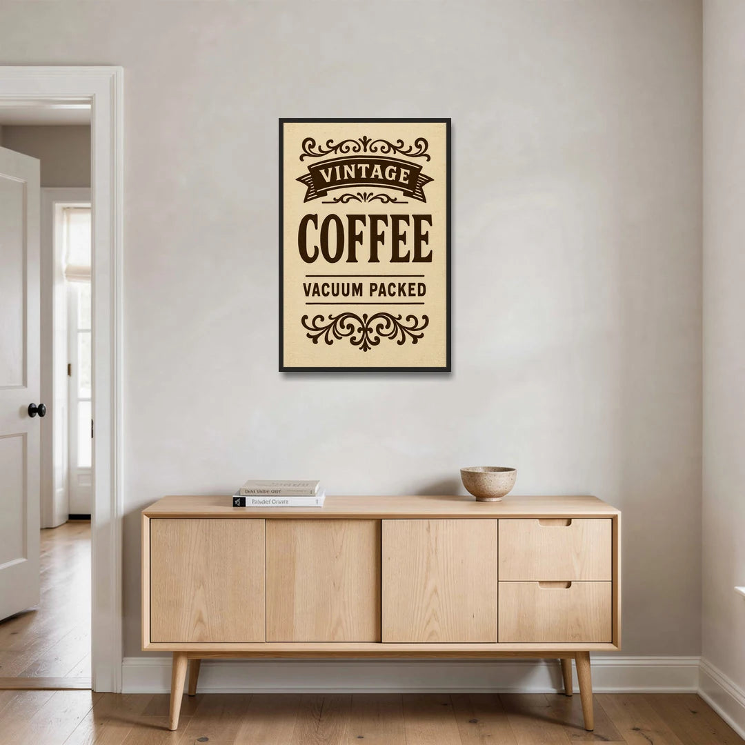 Vintage Coffee Vacuum Packed - Black Framed Canvas Wall Art - Coffee Table - 24x36