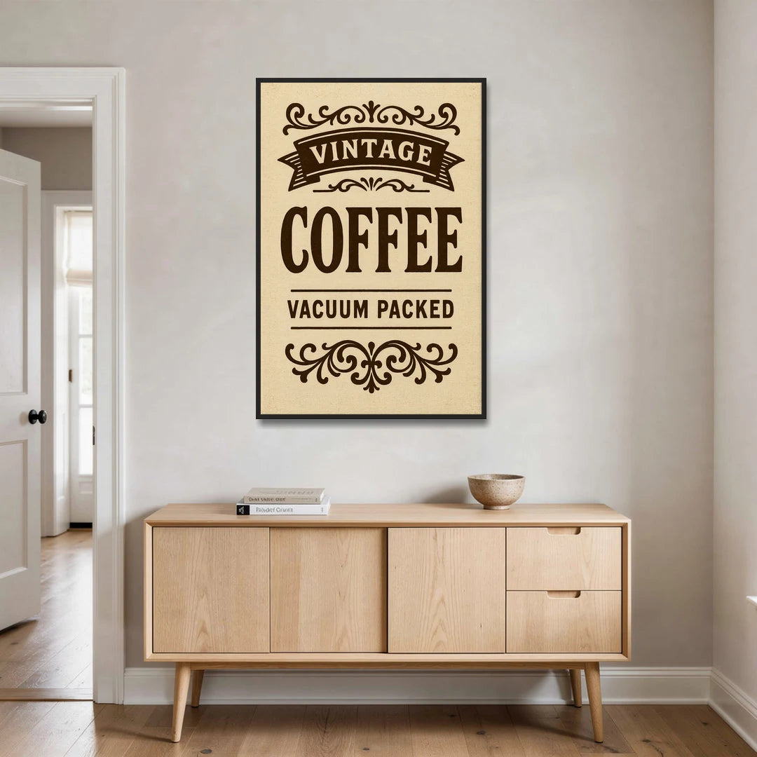 Vintage Coffee Vacuum Packed - Black Framed Canvas Wall Art - Coffee Table - 32x48