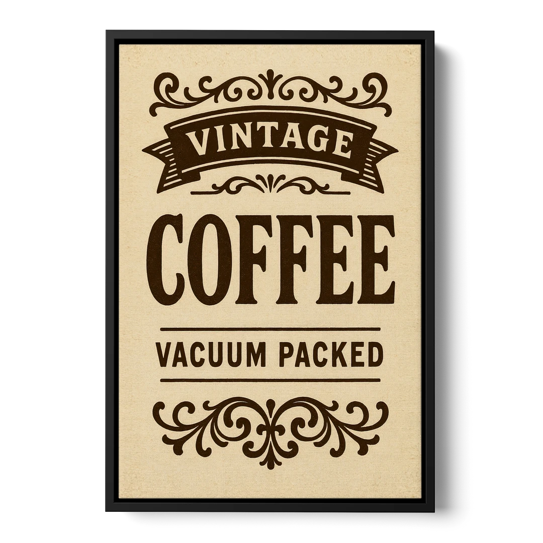Vintage Coffee Vacuum Packed - Black Framed Canvas Wall Art - Front