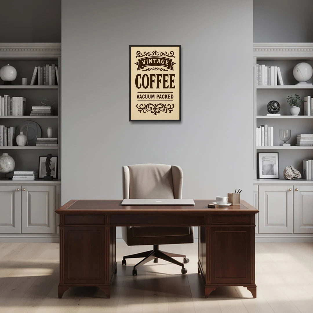 Vintage Coffee Vacuum Packed - Black Framed Canvas Wall Art - Office - 20x30