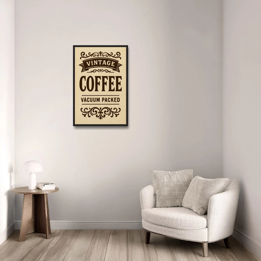Vintage Coffee Vacuum Packed - Black Framed Canvas Wall Art - Sofa - 20x30