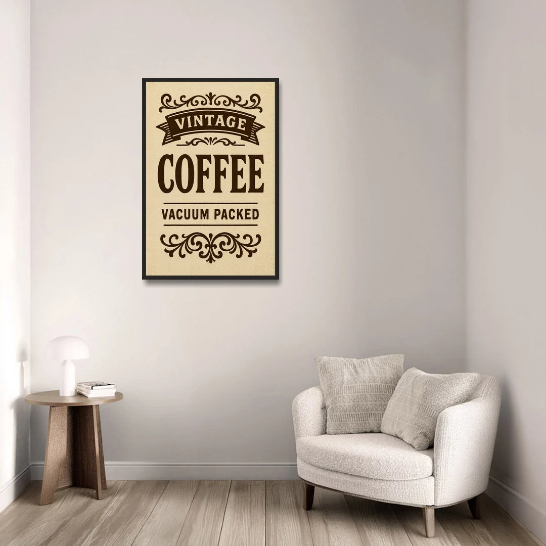Vintage Coffee Vacuum Packed - Black Framed Canvas Wall Art - Sofa - 24x36