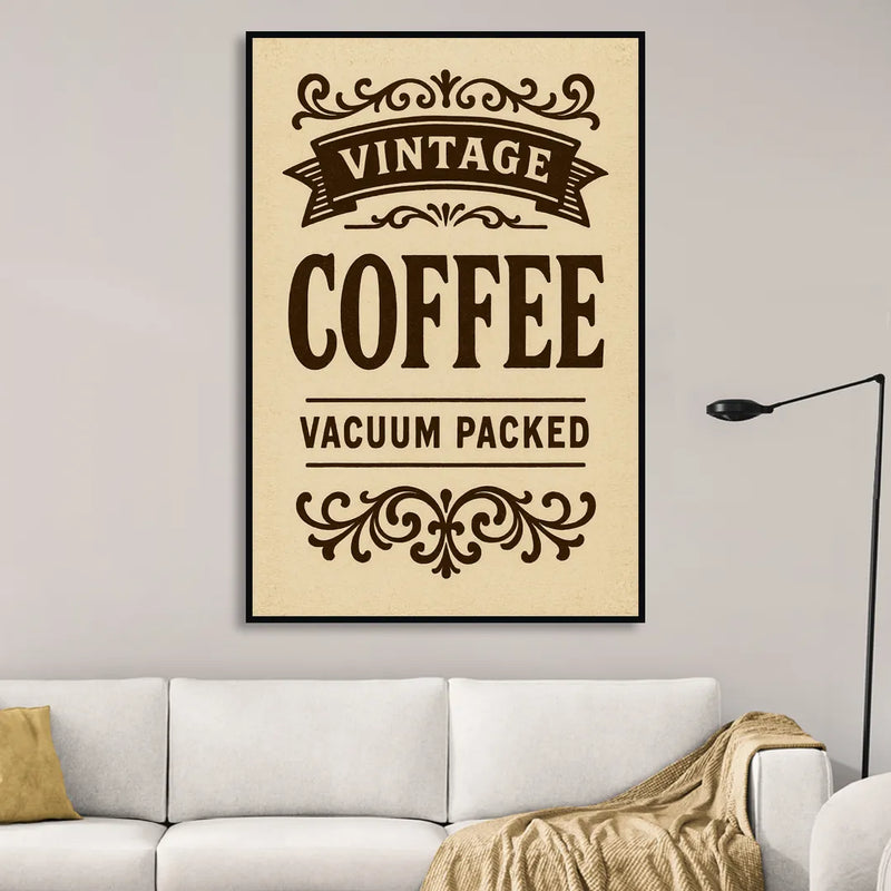 Vintage Coffee Vacuum Packed Living Room - Black Canvas Wall Art