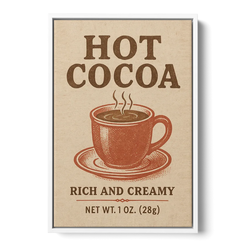 Vintage Creamy Hot Cocoa Front - White Canvas Wall Art