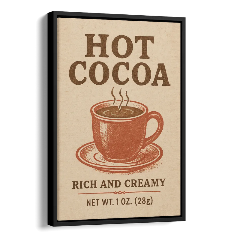 Vintage Creamy Hot Cocoa Side - Black Canvas Wall Art