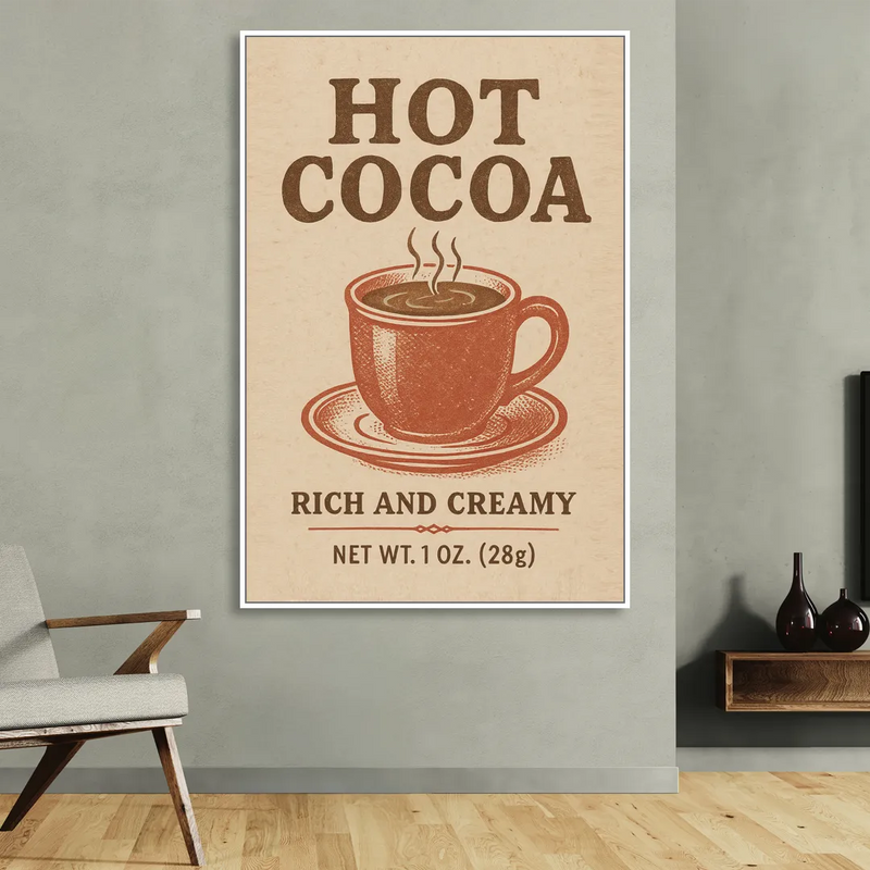 Vintage Creamy Hot Cocoa Living Room - White Canvas Wall Art