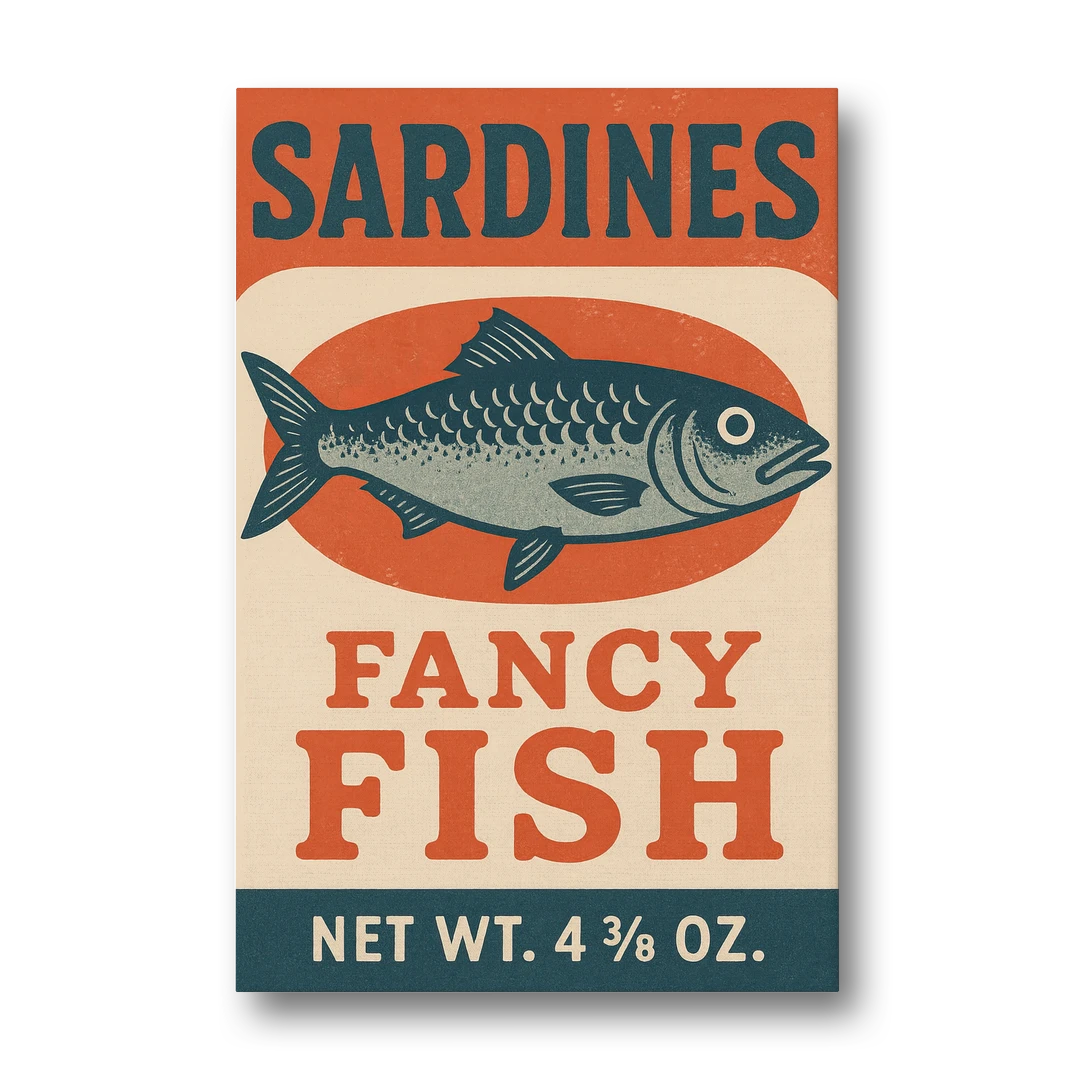Vintage Fancy Fish Sardines - Canvas Wall Art - Front