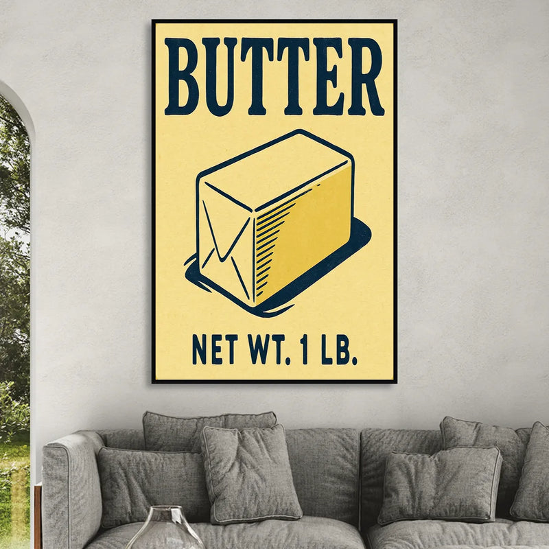 Vintage Natural Butter Sitting Room - Black Canvas Wall Art