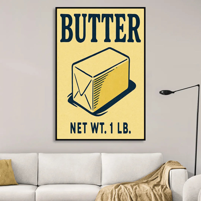 Vintage Natural Butter Living Room - Black Canvas Wall Art