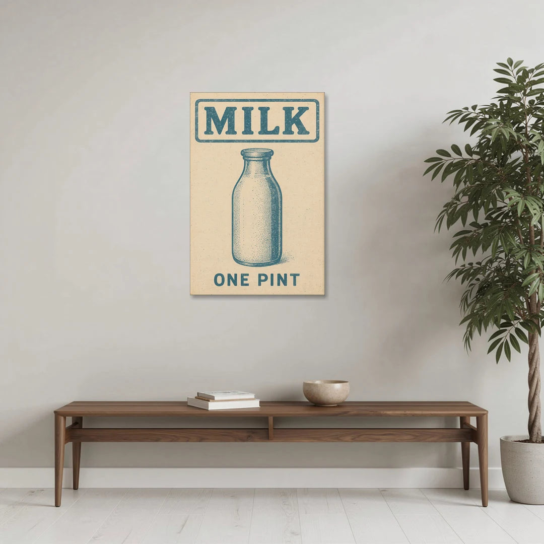 Vintage One Pint of Milk - Canvas Wall Art - Coffee Table - 24x36