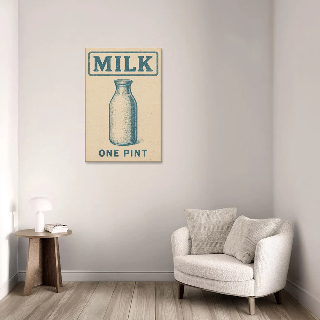 Vintage One Pint of Milk - Canvas Wall Art - Sofa - 24x36