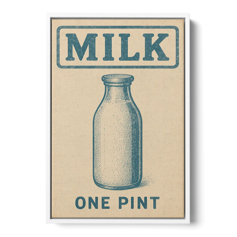 Vintage One Pint of Milk Front - White Canvas Wall Art