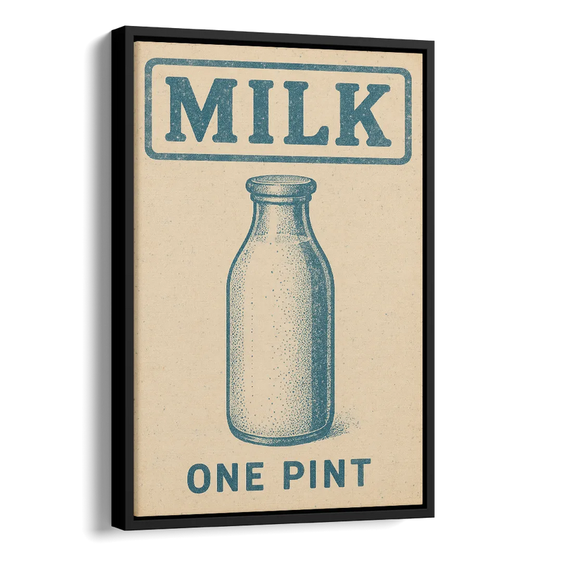Vintage One Pint of Milk Side - Black Canvas Wall Art