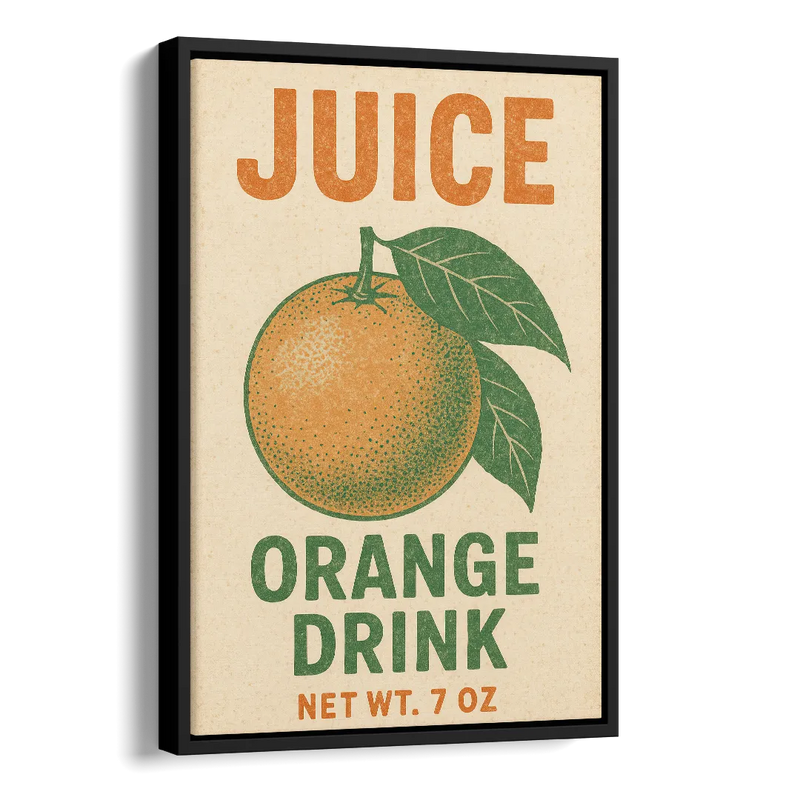 Vintage Orange Juice Drink Side - Black Canvas Wall Art