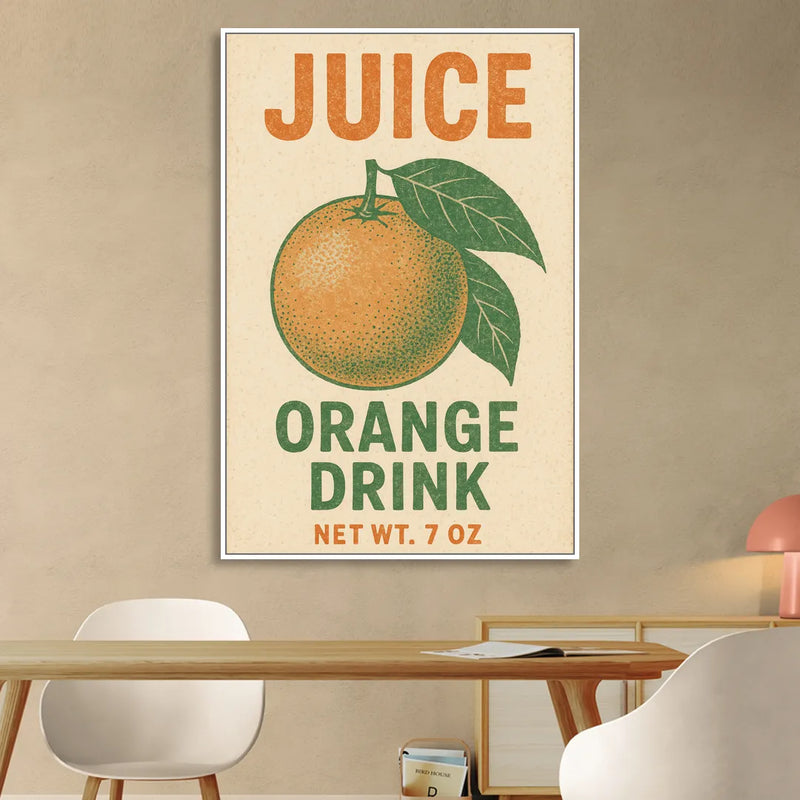 Vintage Orange Juice Drink Living Room - White Canvas Wall Art
