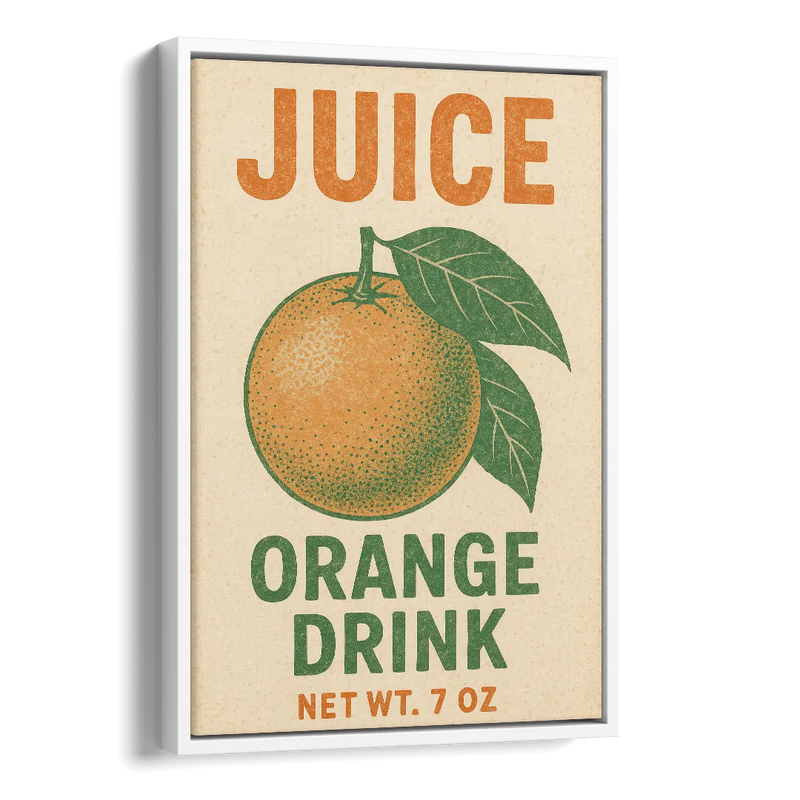 Vintage Orange Juice Drink Side - White Canvas Wall Art