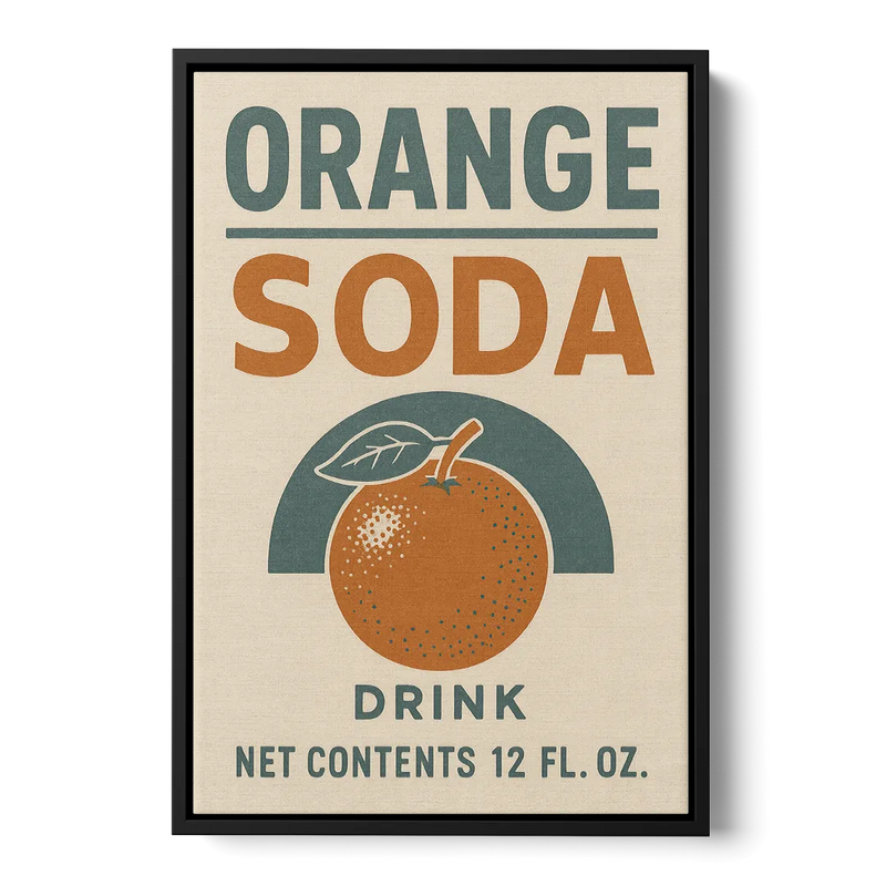 Vintage Orange Soda Drink Front - Black Canvas Wall Art