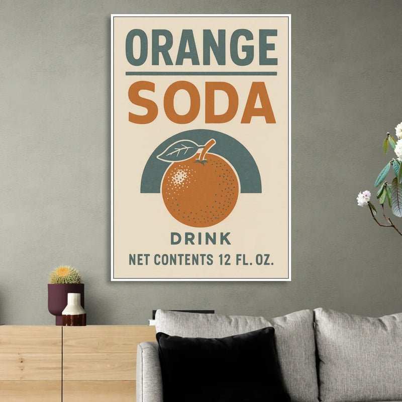 Vintage Orange Soda Drink Sitting Room - White Canvas Wall Art