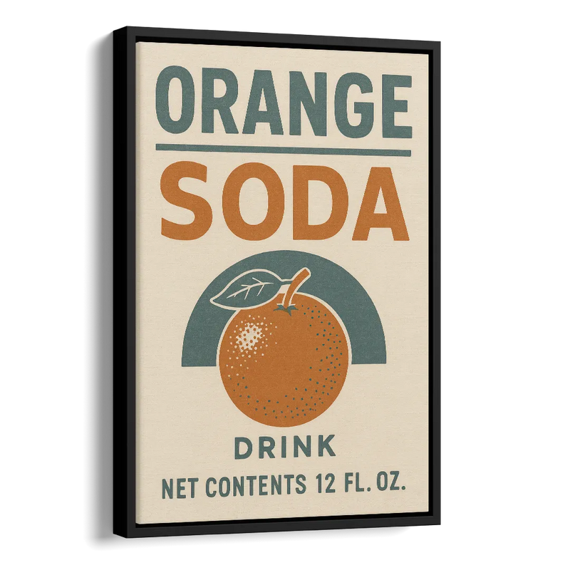 Vintage Orange Soda Drink Side - Black Canvas Wall Art