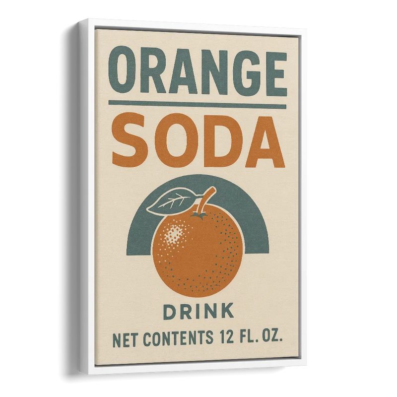 Vintage Orange Soda Drink Side - White Canvas Wall Art