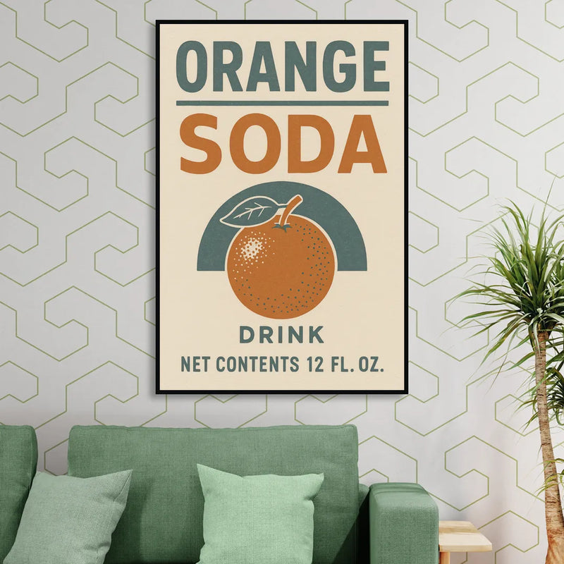 Vintage Orange Soda Drink Sitting Room - Black Canvas Wall Art
