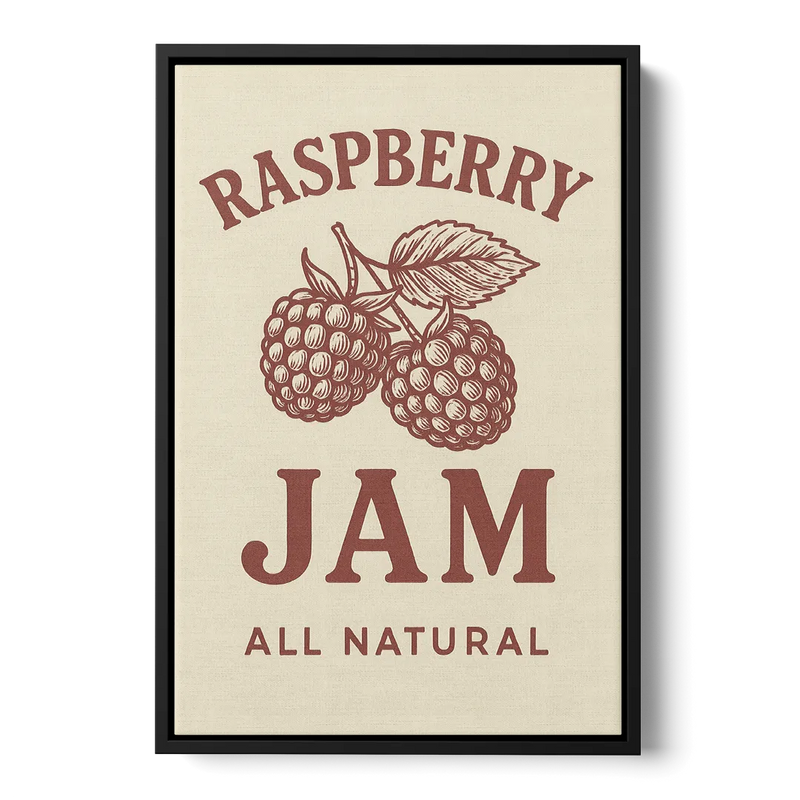 Vintage Raspberry Jam Front - Black Canvas Wall Art