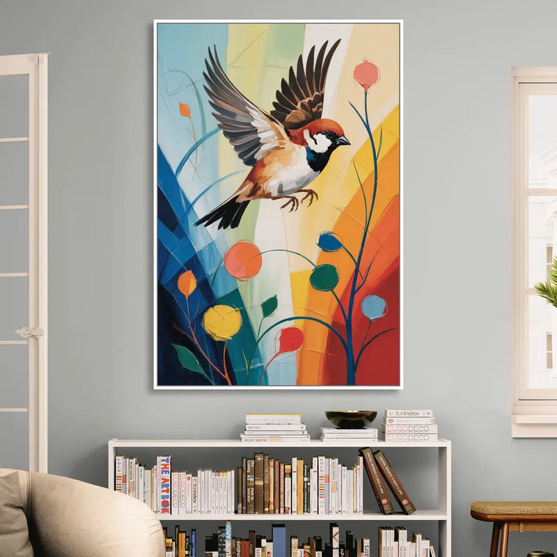 Vintage Sparrow Silhouette Living Room - White Canvas Wall Art