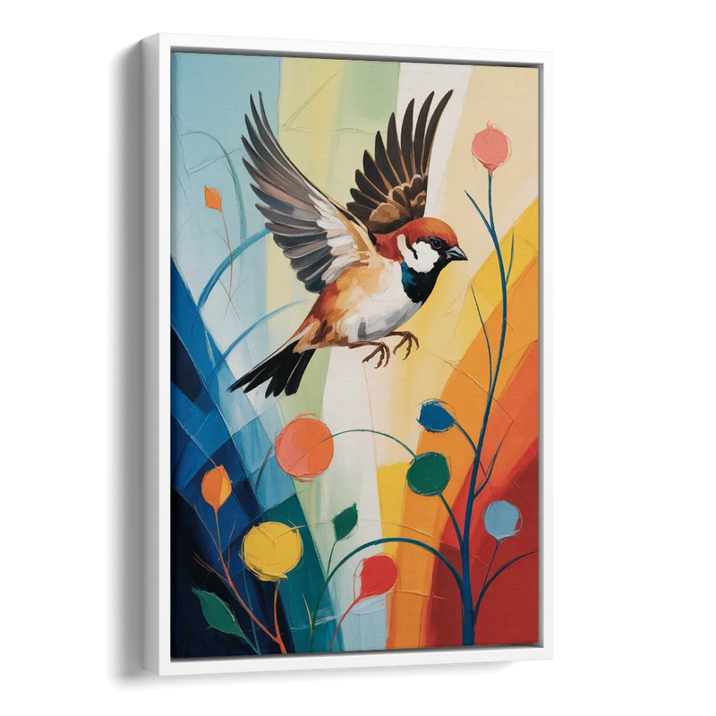 Vintage Sparrow Silhouette Side - White Canvas Wall Art