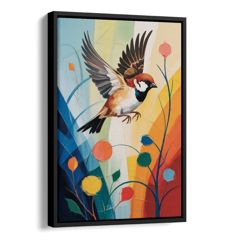 Vintage Sparrow Silhouette Side - Black Canvas Wall Art