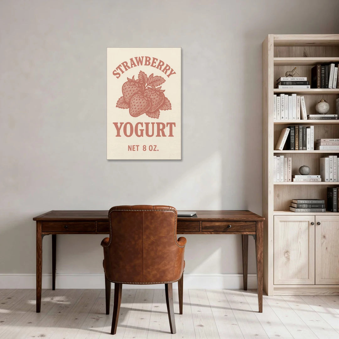 Vintage Strawberry Yogurt - Canvas Wall Art - Office - 24x36