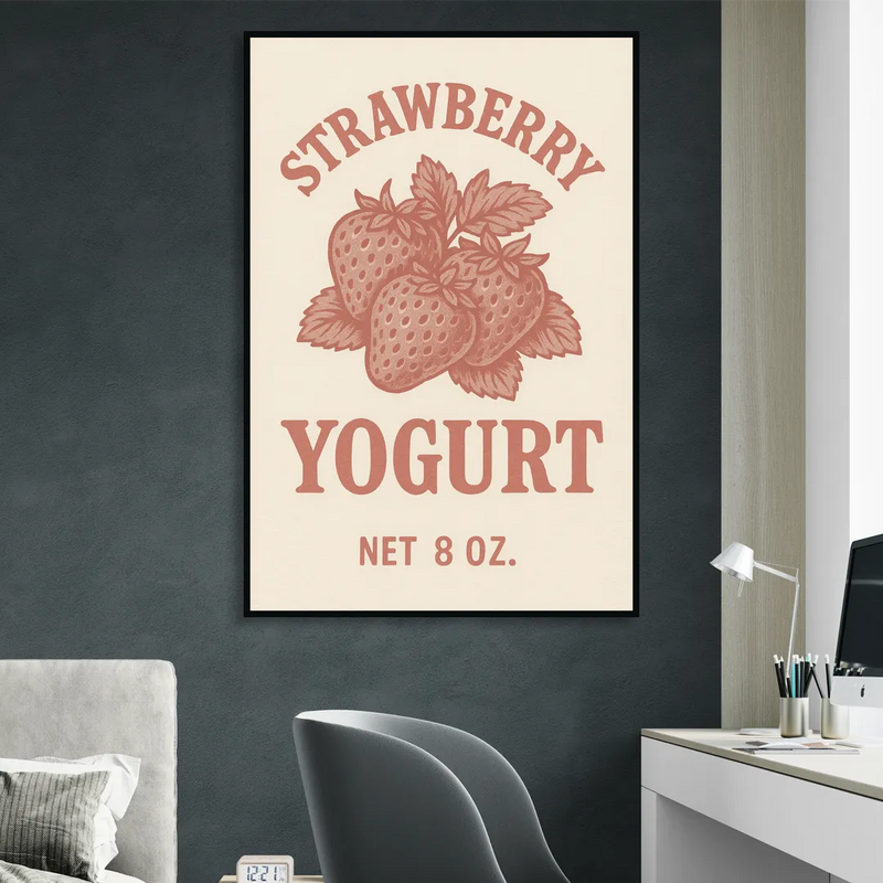 Vintage Strawberry Yogurt Sitting Room - Black Canvas Wall Art