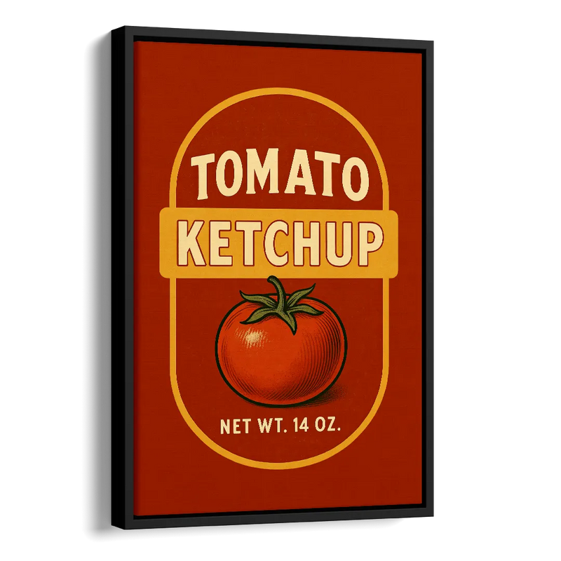 Vintage Tomato Ketchup Side - Black Canvas Wall Art