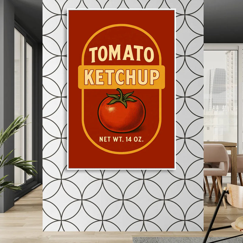 Vintage Tomato Ketchup Living Room - White Canvas Wall Art