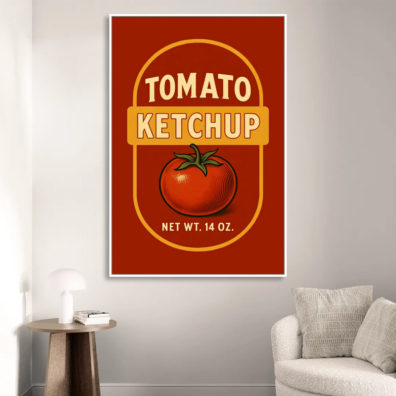 Vintage Tomato Ketchup Sitting Room - White Canvas Wall Art