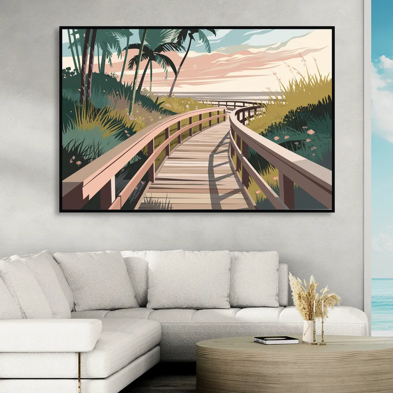 Virginia Beach Boardwalk Bliss Sitting Room - Black Canvas Wall Art
