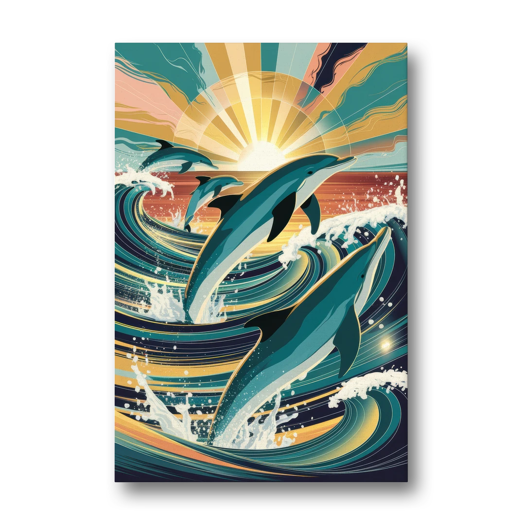 Virginia Beach Dolphins in Motion - Canvas Wall Art - Front