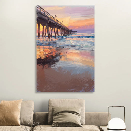 Virginia Beach Pier at Sunset Living Room - Canvas Wall Art