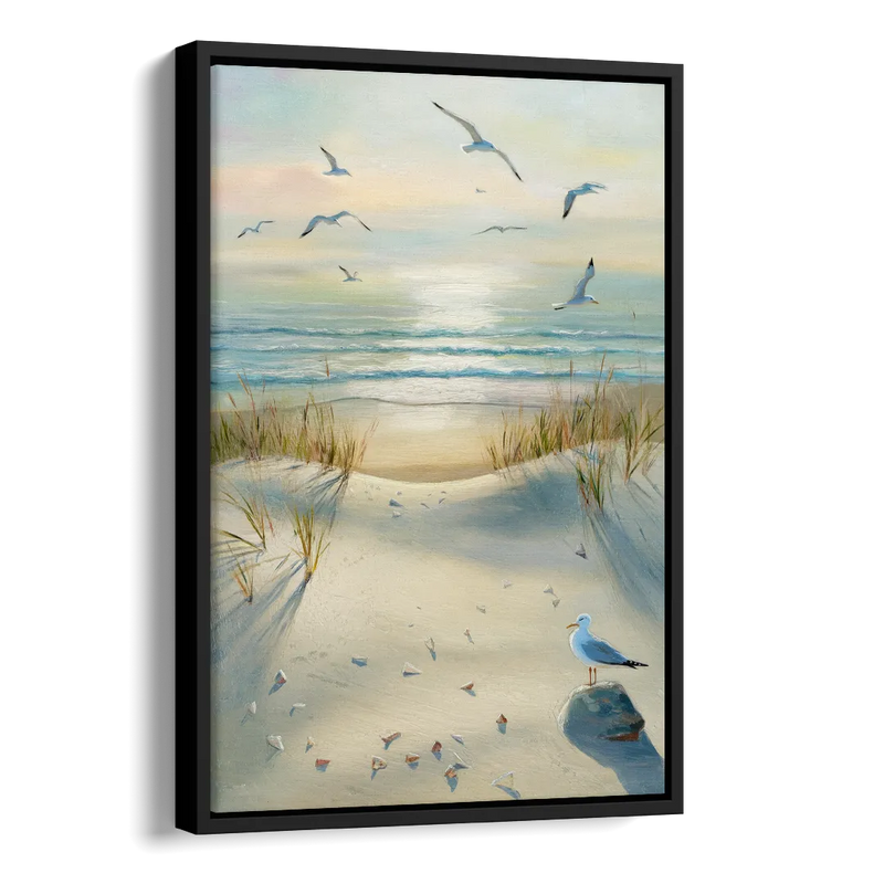 Virginia Beach Seagulls in Flight Side - Black Canvas Wall Art