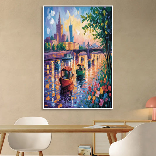 Vistula River View Living Room - White Canvas Wall Art