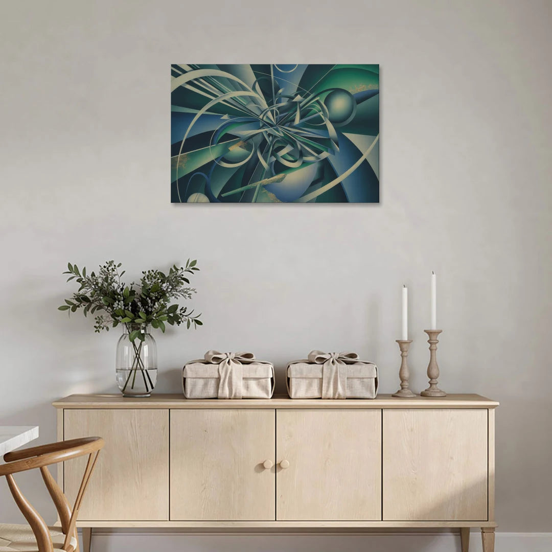Vortex Elegance Blue and Green Abstract - Canvas Wall Art - Coffee Table - 36x24