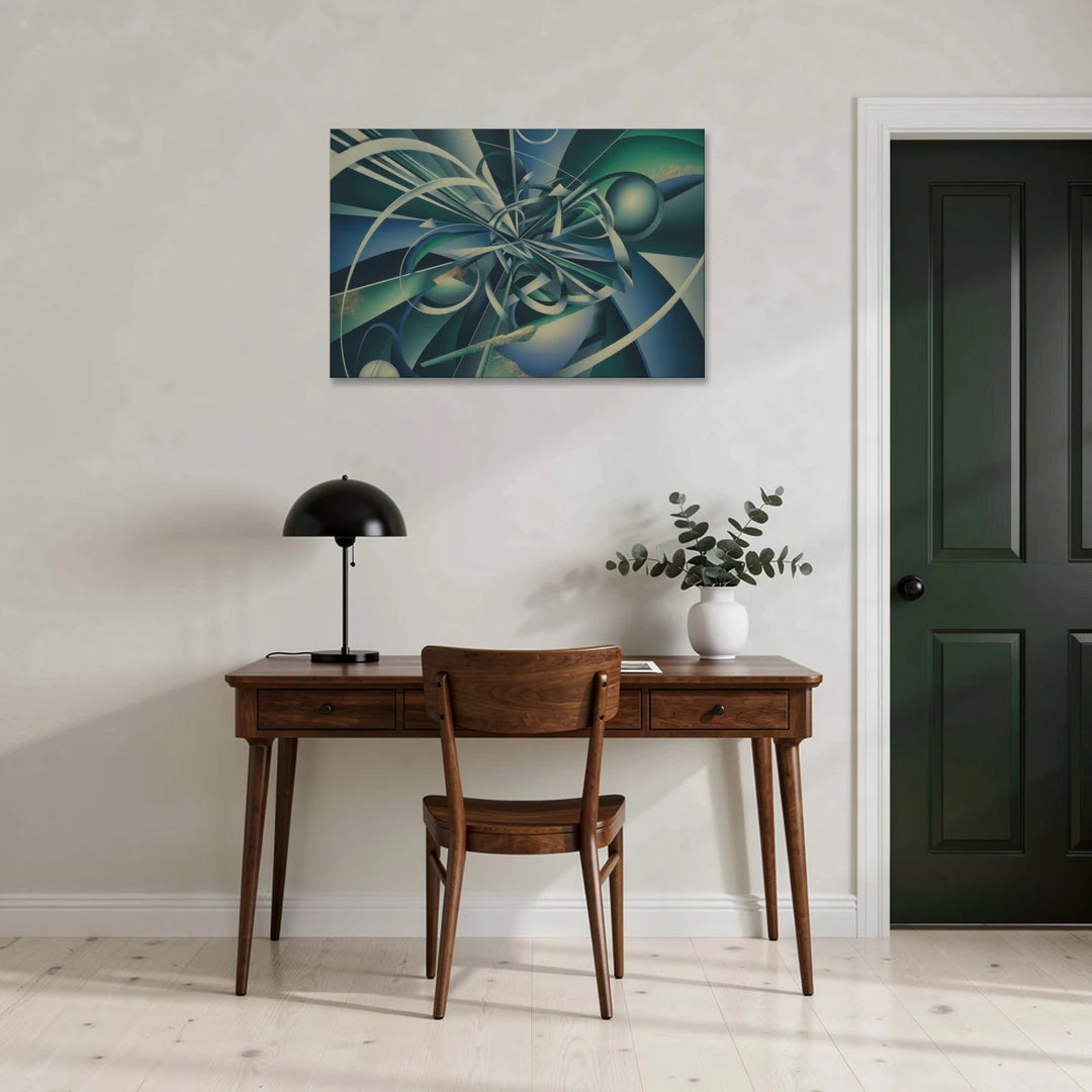 Vortex Elegance Blue and Green Abstract - Canvas Wall Art - Office - 36x24