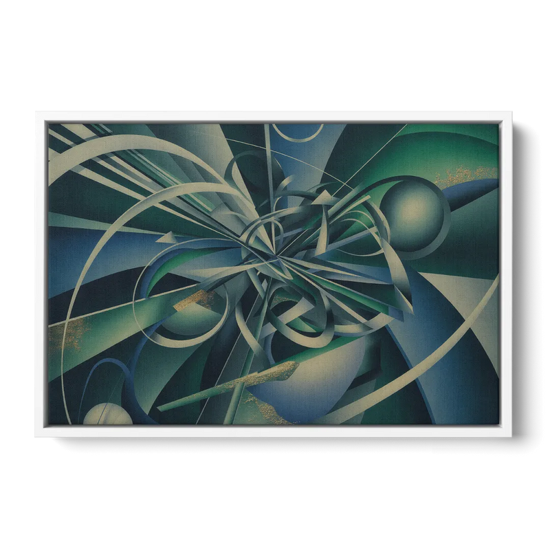 Vortex Elegance Blue and Green Abstract Front - White Canvas Wall Art