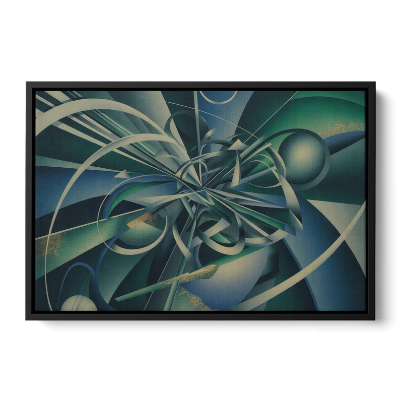 Vortex Elegance Blue and Green Abstract Front - Black Canvas Wall Art