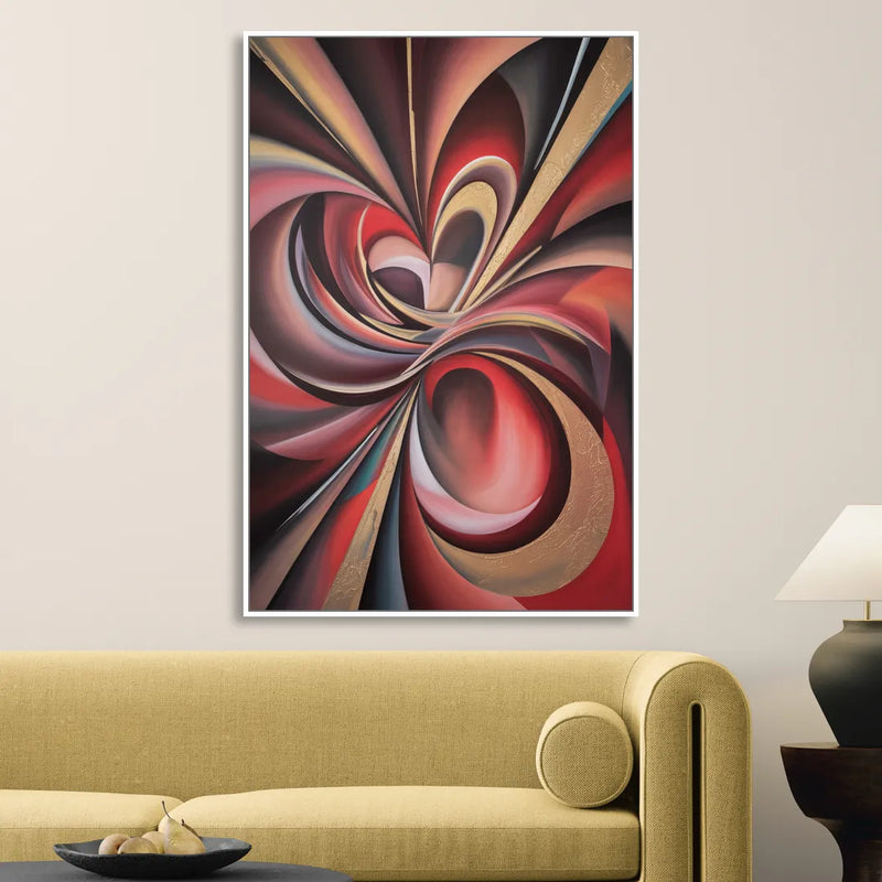 Vortex Symphony Red Abstract Sitting Room - White Canvas Wall Art