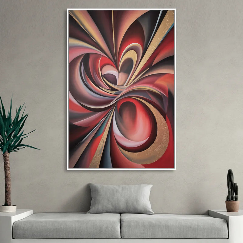 Vortex Symphony Red Abstract Living Room - White Canvas Wall Art