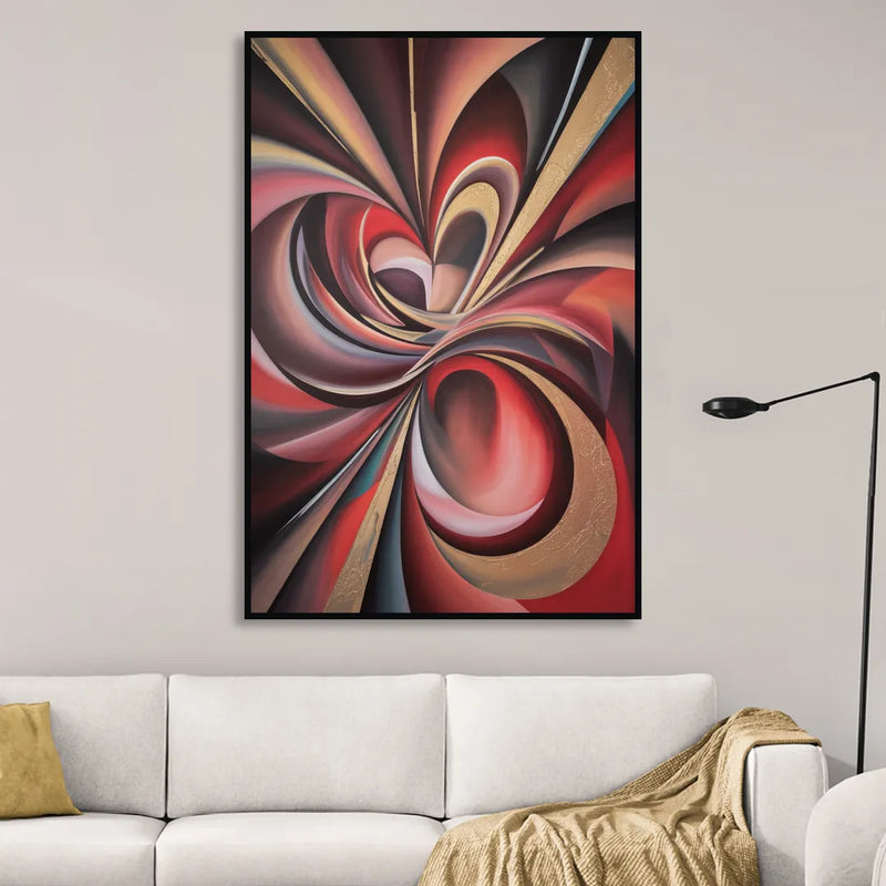 Vortex Symphony Red Abstract Living Room - Black Canvas Wall Art