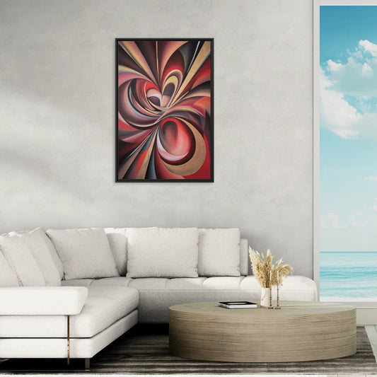 Vortex Symphony Red Abstract - Living Room Black Frame Canvas